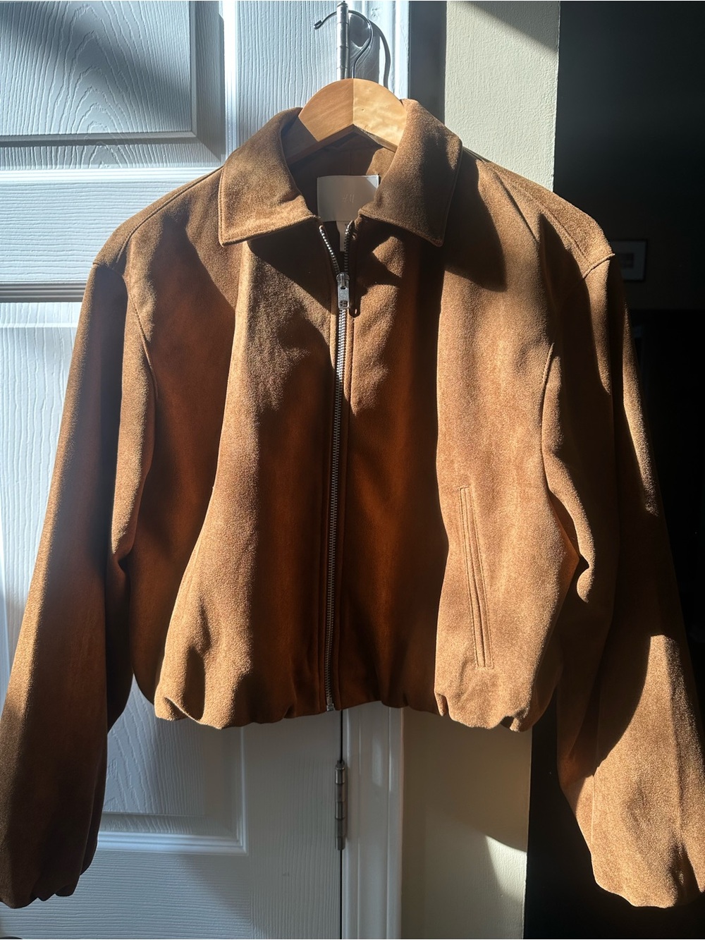 H&M Women's faux Suede Zip-Front Jacket - Brown